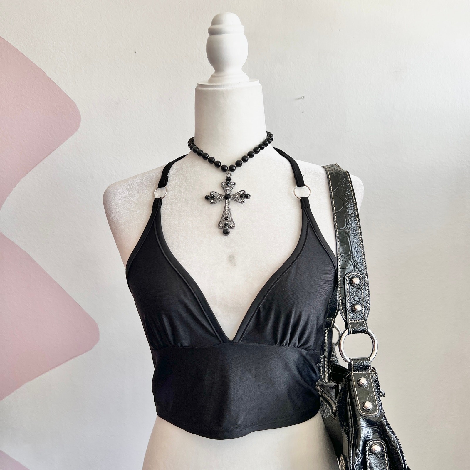 Black Halter Babydoll Tank Top, Goth Whimsigoth Grunge Indie Sleaze Small