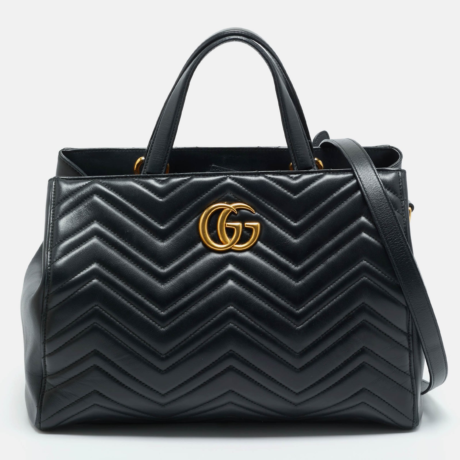 Gucci Black Matelasse Leather Medium GG Marmont Tote Bag
