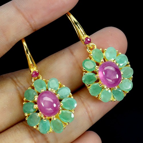 925 Sterling Silver Earrings Oval Ruby 9x7mm Emerald Natural Gemstone Jewelry - Picture 2 of 14