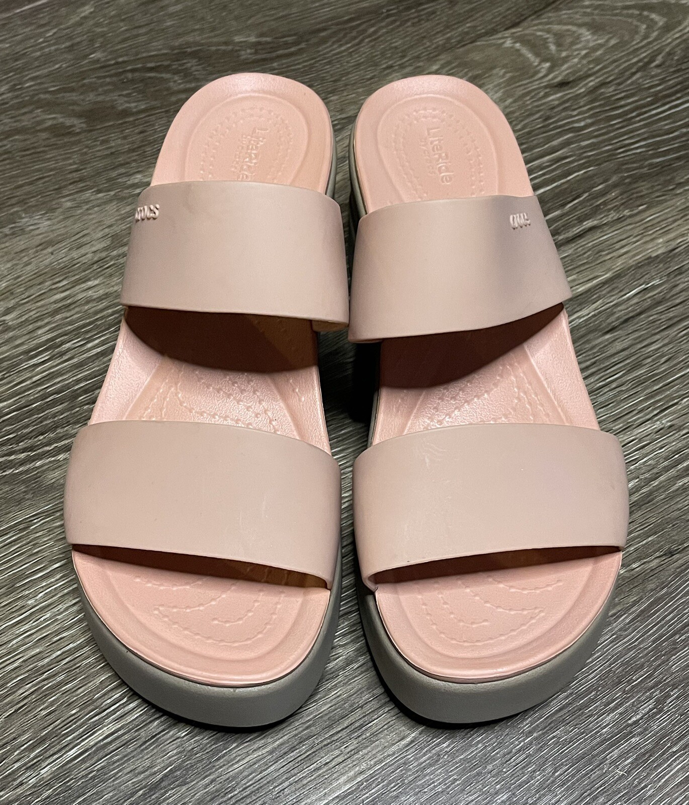 Crocs Brooklyn Mid Wedge Sandals 9 Pink Beige Mushroo… Gem