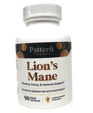 Pattern Wellness Lion's Mane Supplement Vegan Capsules 90 Ct Exp 08/2025