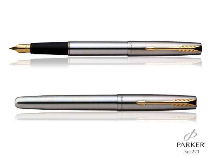 GENIUNE PARKER FRONTIER STEEL FOUNTAIN PEN -SILVER GOLD