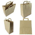 LARGE  (10x12x5.3") BROWN PAPER CARRIER BAGS WITH HANDLES KRAFT SOS LUNCH FLAT
