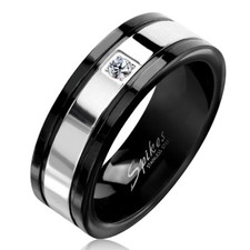 Ring Engagement Promise Man Steel Stripe Silver Set Stone 6097