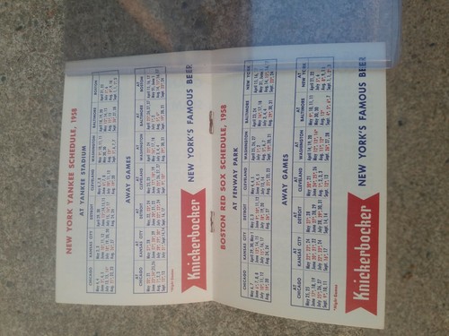 1958 Knickerbocker Beer Famous Sports Red Sox Yankees Schedule Advertising Mint - Picture 6 of 6