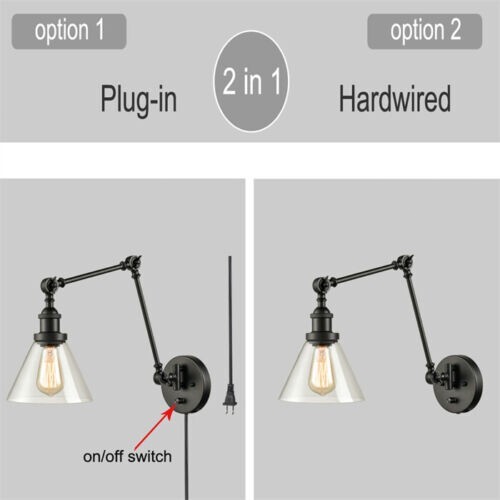 Swing Arm Wall Lamp Plug in Wall Mounted Wall Sconce with On/Off Switch ...
