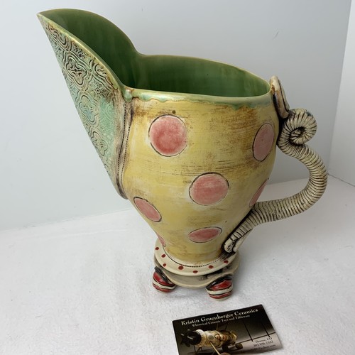 Kristin Gruenberger Whimsical Art Pottery Pitcher Vase Signed Rare! - Picture 4 of 9