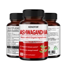 Organic Ashwagandh Capsules 650mg Supplement w/ Black Pepper Root Powder