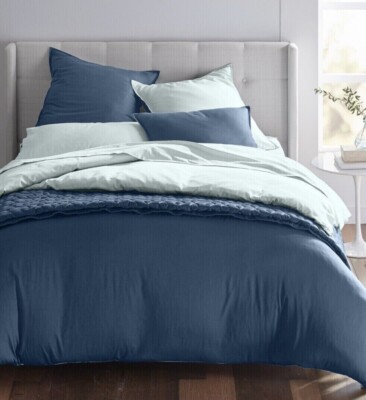 Oake Comforter Set, Full / Queen  300 TC Cotton & Tencel, Navy $240 MSRP
