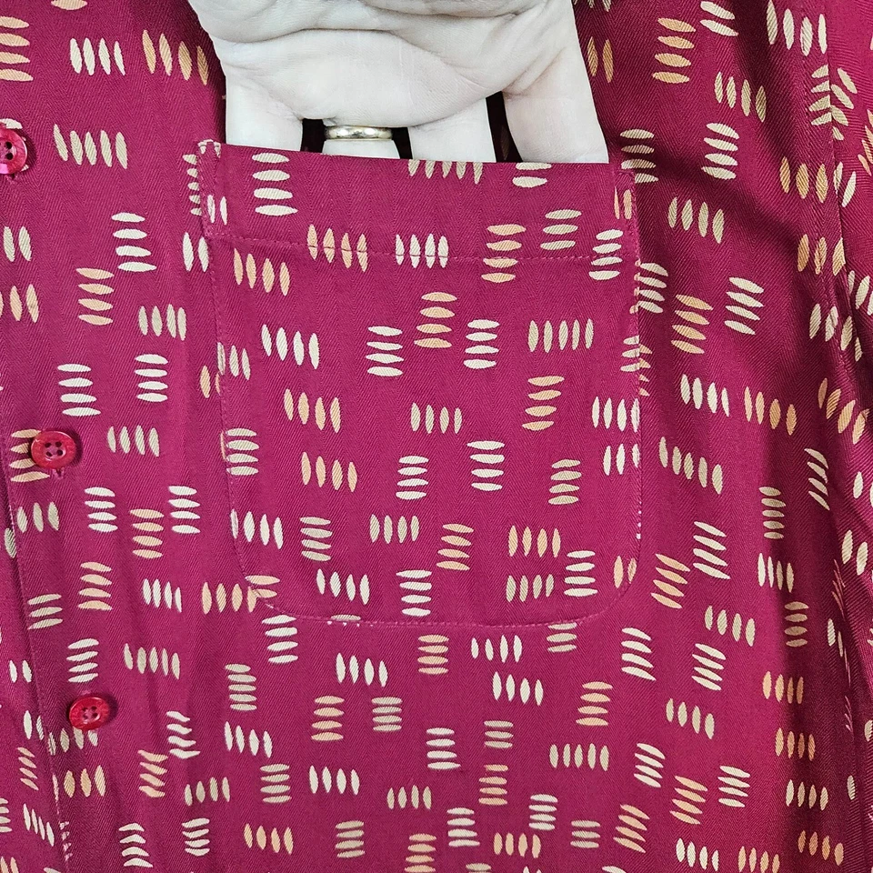 Cezani Men's Burgundy Geometric 100% Silk Shirt Size L Short Sleeve Tropical - Image 2 of 4