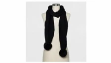 A New Day Womens Ribbed Poms Scarf Black
