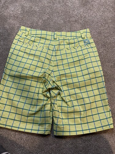 Puma Men's Flat Front Polyester Flex Green Blue Check Golf Shorts 32 Cobra # 105 - Picture 2 of 5