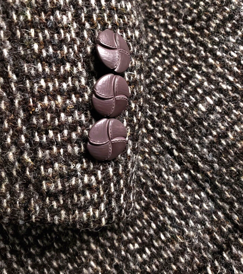 Abrigo Deportivo Harris Tweed 46R Marrón Rayas De Colección Cuero Botón con Bolsillo de Parche Foto 3 de 4