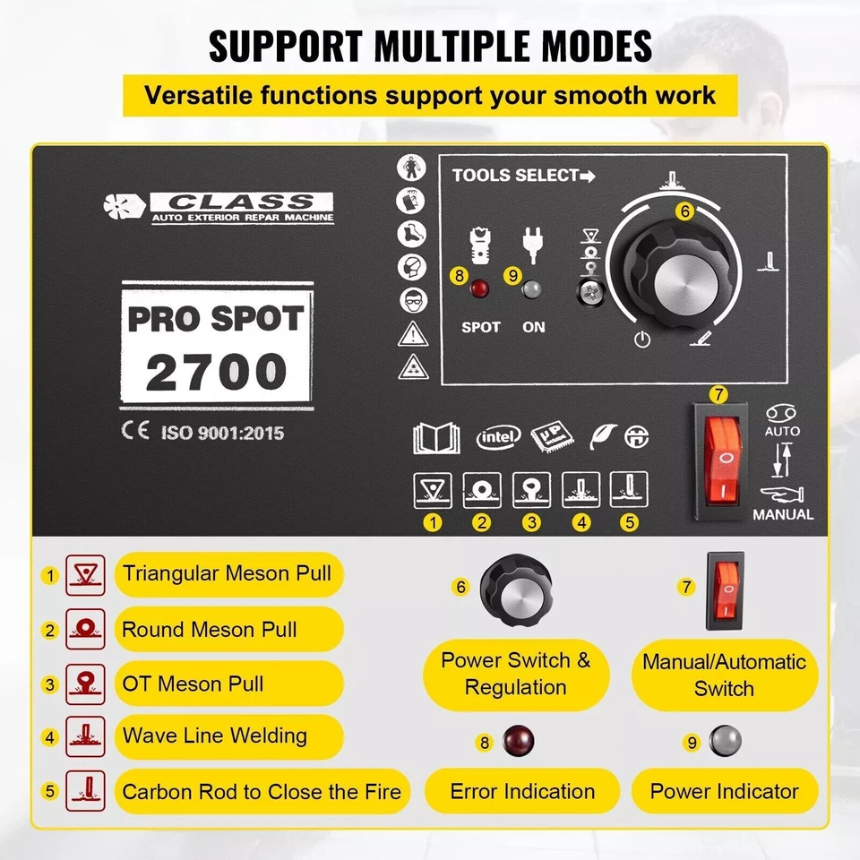 Máquina de reparación de chapa para automóvil soldador de puntos observador extractor de abolladuras eléctrico GYS2700 Foto 3 de 4
