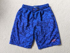 Eddie Bauer Swim Trunks Boys Medium 10/12 Blue Geometric Lined Surfer Beach