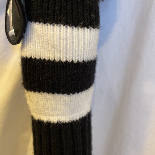 Black and White Golf Headcover Knit Pom Pom Sock Head Cover 1 Tag 20 Inches Tall - Picture 8 of 14