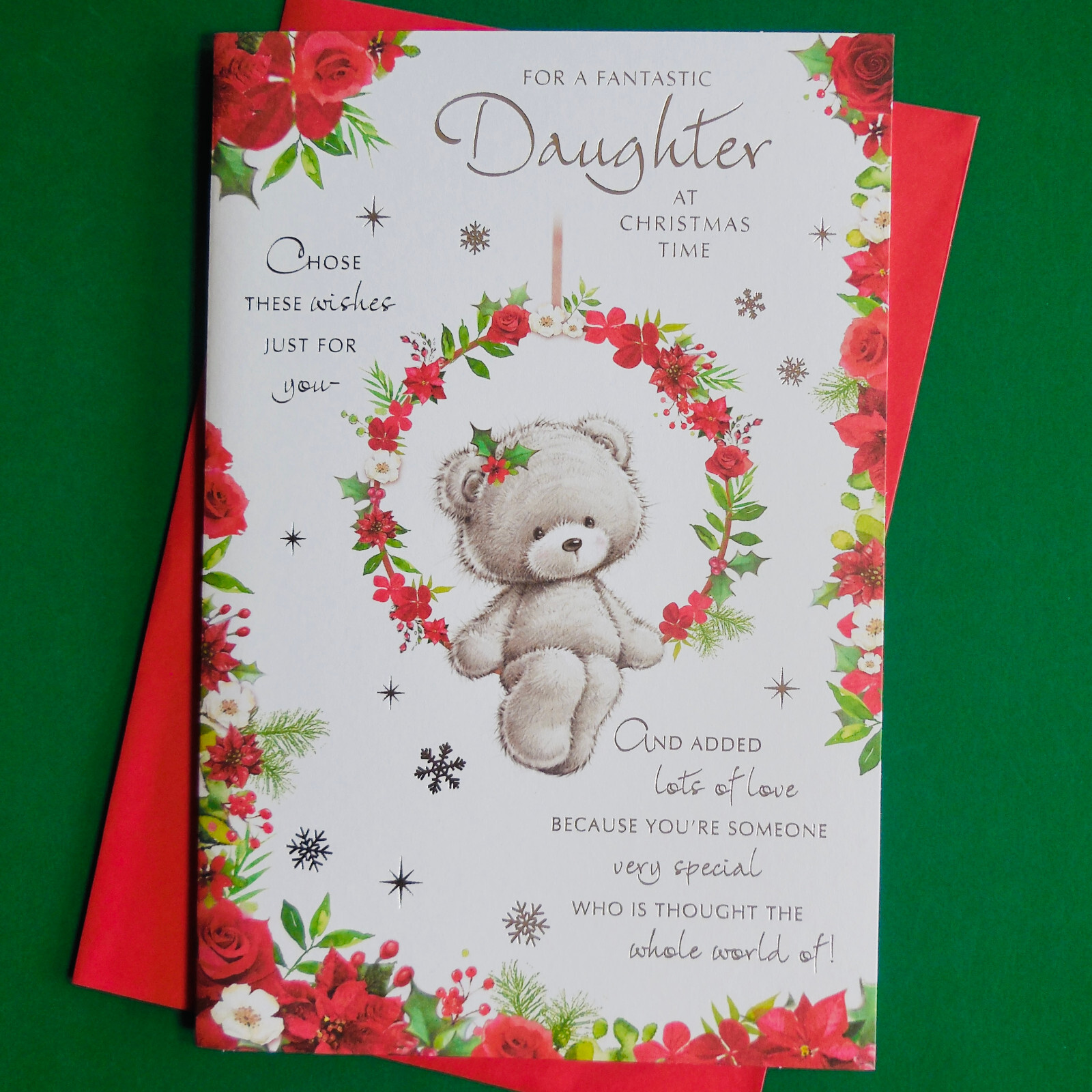 Daughter Christmas Card 9x6"" Lovely Message Verse Special Words Cute Insert Page