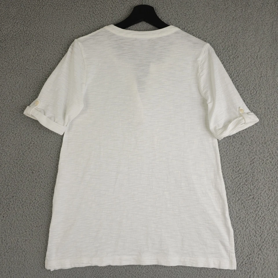 Camisa Chicos Mujer 0 EE. UU. Pequeña Blanca Lentejuelas Muesca Cuello Pestaña Redonda Manga Slub Túnica Foto 2 de 4