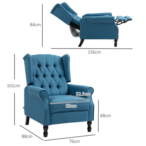 150° Reclining Vintage Armchair, with footrest - Blue - Picture 3 of 9