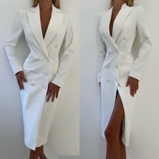 White Women's Jacket Dress Peak Lapel Double Breasted 1 Pcs Party Activewear