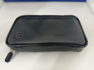 Guardsman Large Leather Cigar Travel Case Humidor with Wooden Tray - Black - New