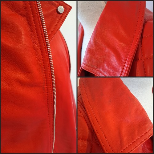 KAREN MILLEN - Classic Red 100% Real Leather Biker Style Zip Up Jacket - Size 10 - Picture 21 of 21