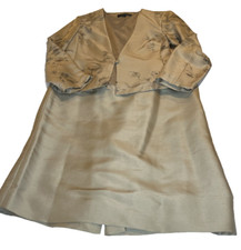 Adrianna Women  s Silk 12 Skirt Suit Taupe Black Rhinestone Mother Bride Formal