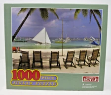 Hoyle Beach Sand Puzzle 1000PCS Sailboats Ocean Beach Chairs Fun in the Sun New