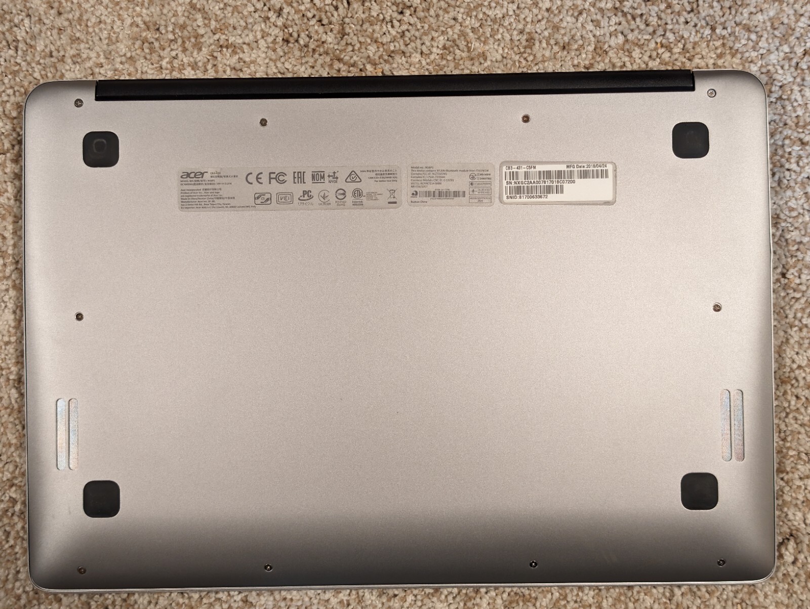Acer CB3-431-12K1 14" Chromebook - Silver, No More Software Updates