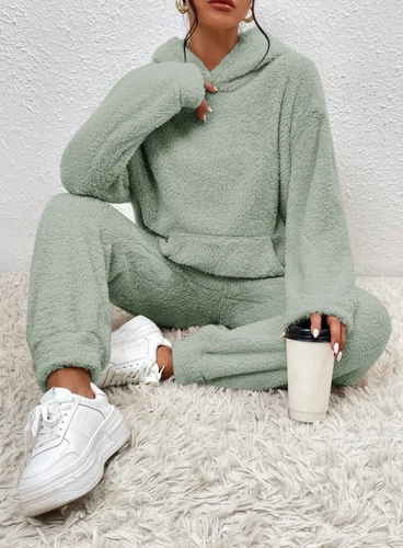 Ladies Hooded Fleece Fur Tops Nightwear Pants Pyjamas Teddy Bear Lounge Wear Set - Picture 12 of 22