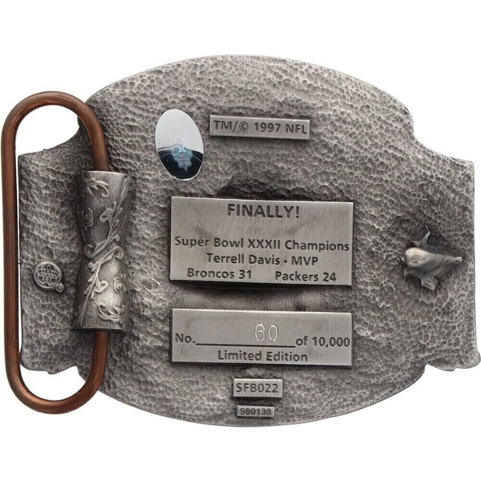 Nuevo Denver Broncos Super Bowl Fútbol Elway Colorado NFL NOS De Colección Hebilla de Cinturón Foto 3 de 3