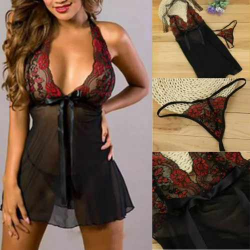 Ropa Interior Sexy De Mujer Ropa Sensual Para Dama Pijama Dormir Lazos Seda - Imagen 1 de 14