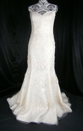 Enaura Wedding Dress Gown Silk  10-12 Ivory Strapless Flowers Bling USA NEW - Picture 10 of 20
