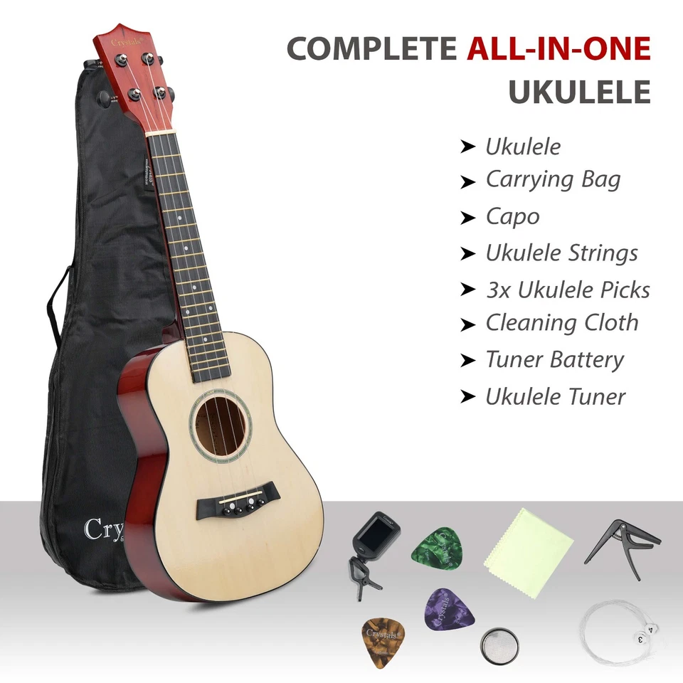 23" Concert Beginners Ukulele with Felt Pick & Spare Strings – Natural - Image 4 of 4