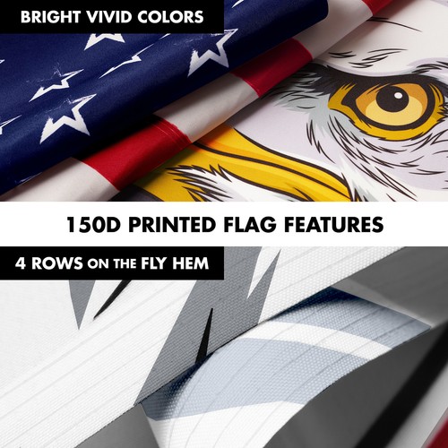 G128 Combo: 6Ft Flagpole Silver & USA Proud & Free Eagle Flag 3x5Ft Printed Poly - Picture 5 of 9