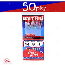 50pks Size 14 Premium Sabiki Fishing Piscatore Red White Feather Bait Rig NEW