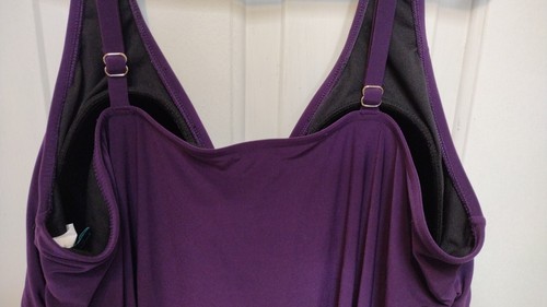 Purple Women's Plus Size Over The Shoulder Tankini Top Swimsuit by Aqua Green - Picture 4 of 6