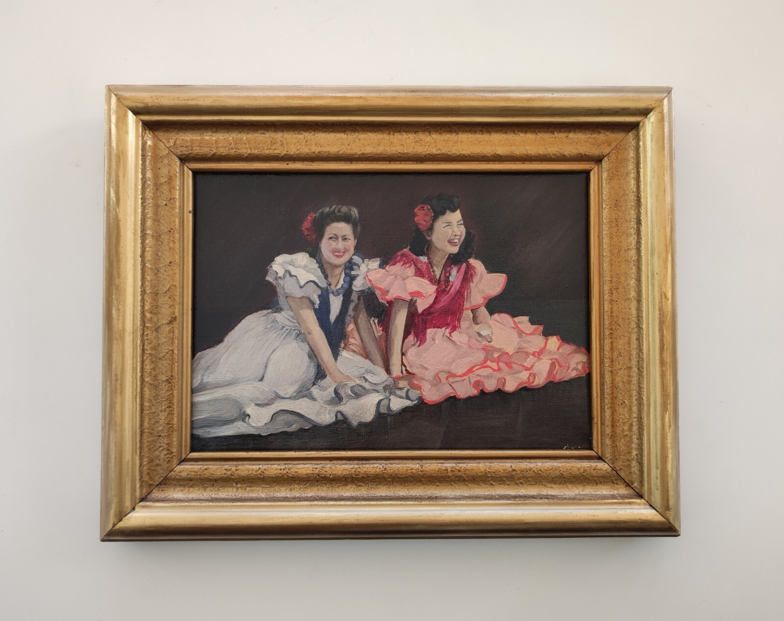 Hermosa pintura de mujeres en vestuario tradicional para baile flamenco