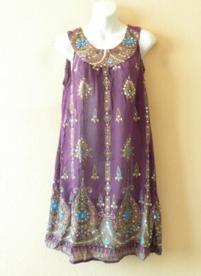 LD1 Purple Lengha Sequins Printed Cute Bollywood lehenga ghagra Sheer Sun Dress