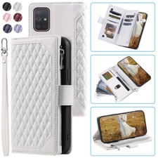 Samsung Galaxy A71 5G Luxury Rhombic Wallet Case,Leather Zipper Flip Card Case