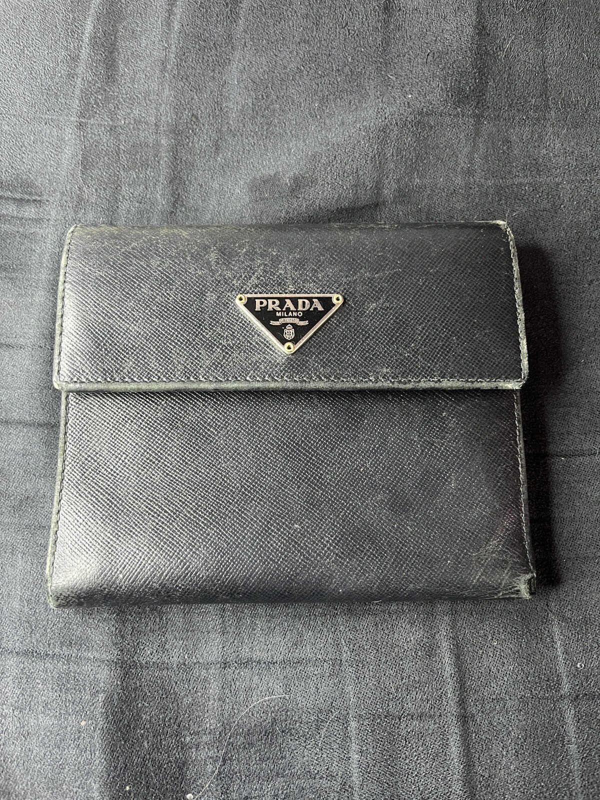 Prada Bi-Fold Leather Wallet in Black - Preloved Condition with Photos