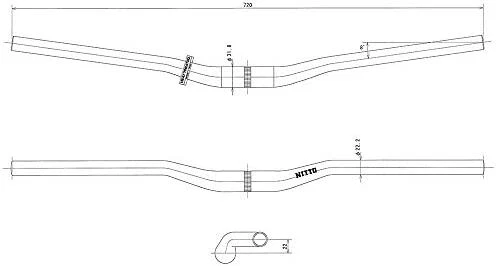 NITTO Bicycle Handlebar B840AA-SSB/21/Drop/Depth BACK 53 31.8 BLACK W720mm