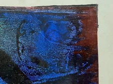 Vintage 70s Abstract Blue Red Oil Painting  Modern Art Wall Hanging Signed Osby