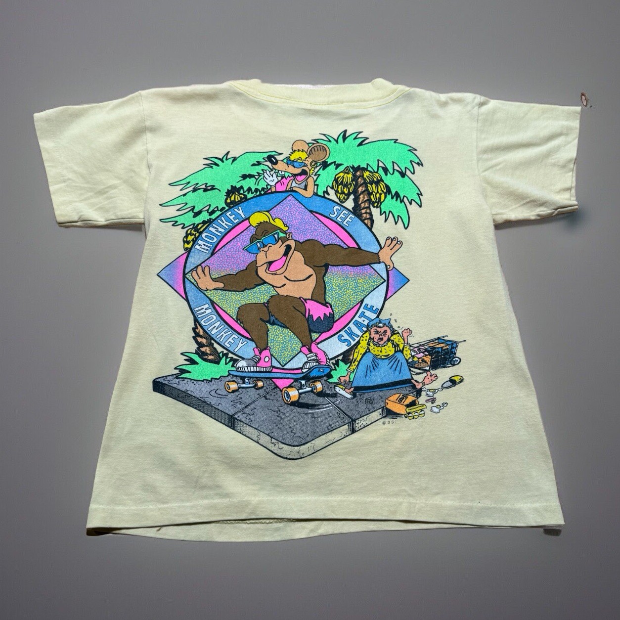 Vintage 80s Monkey See Bad Attitude Skate Surf Graphic Shirt Size Medium Youth