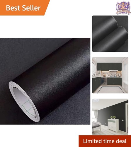 Durable Matte Black Self-Adhesive Wallpaper - 30.75 ft² Stain Resistant