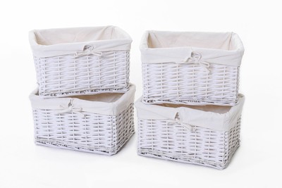 4er Set Regalkorb Schrankkorb aus Weide für Billy "Basko", 36 cm, Weiß