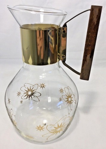 Vintage Corning Hitzebeständige Glas Kaffeekanne Karaffe Krug mit Messing-Holz Griff - Bild 10 von 12