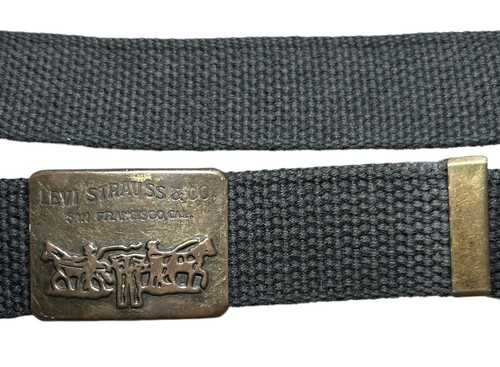 LEVI STRAUSS CO Braided Fabric Belt Black Brass Buckle Size 44” Levi’s - Picture 4 of 6