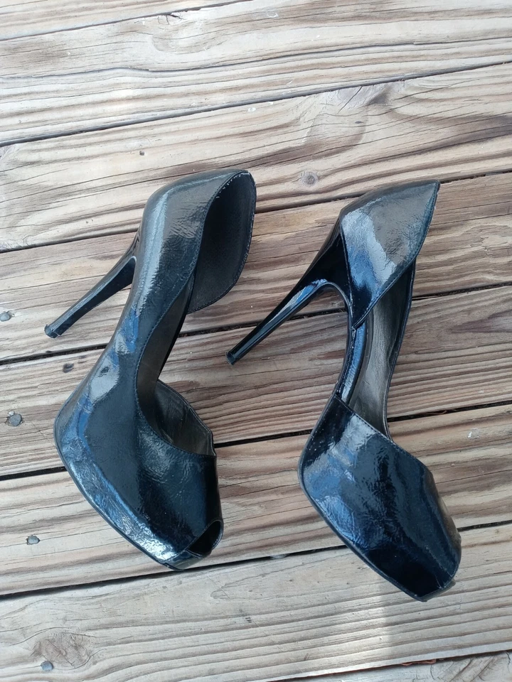 🌹Tacones de aguja de charol CARLOS SANTANA plataforma punta abierta negros talla 7,5 Foto 2 de 4
