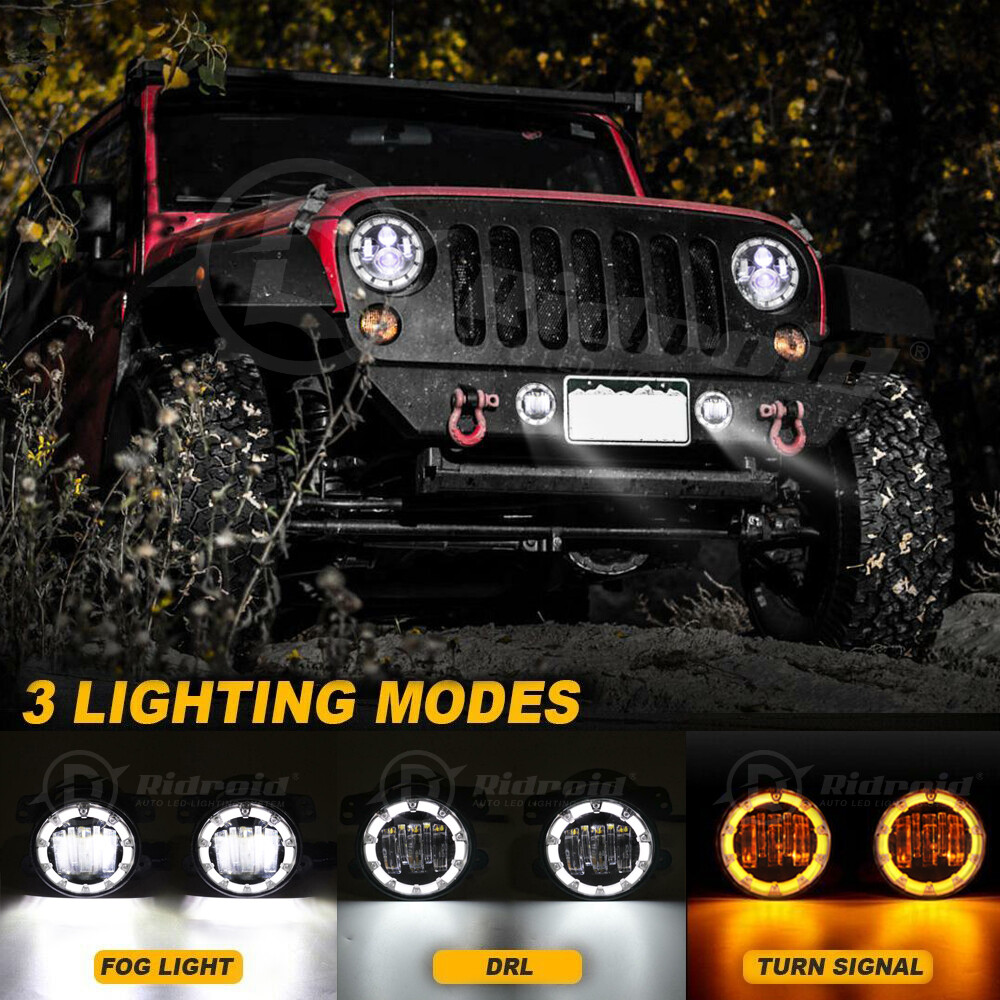 For Jeep Wrangler JK 7" Halo LED Headlights Fog Turn Lamps Tail Lights Combo Kit